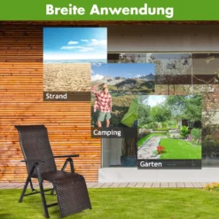 2 klappbare Rattan-Stühle Tragbare Stühle mit verstellbaren Lehnen mit breiter Armlehne Braun