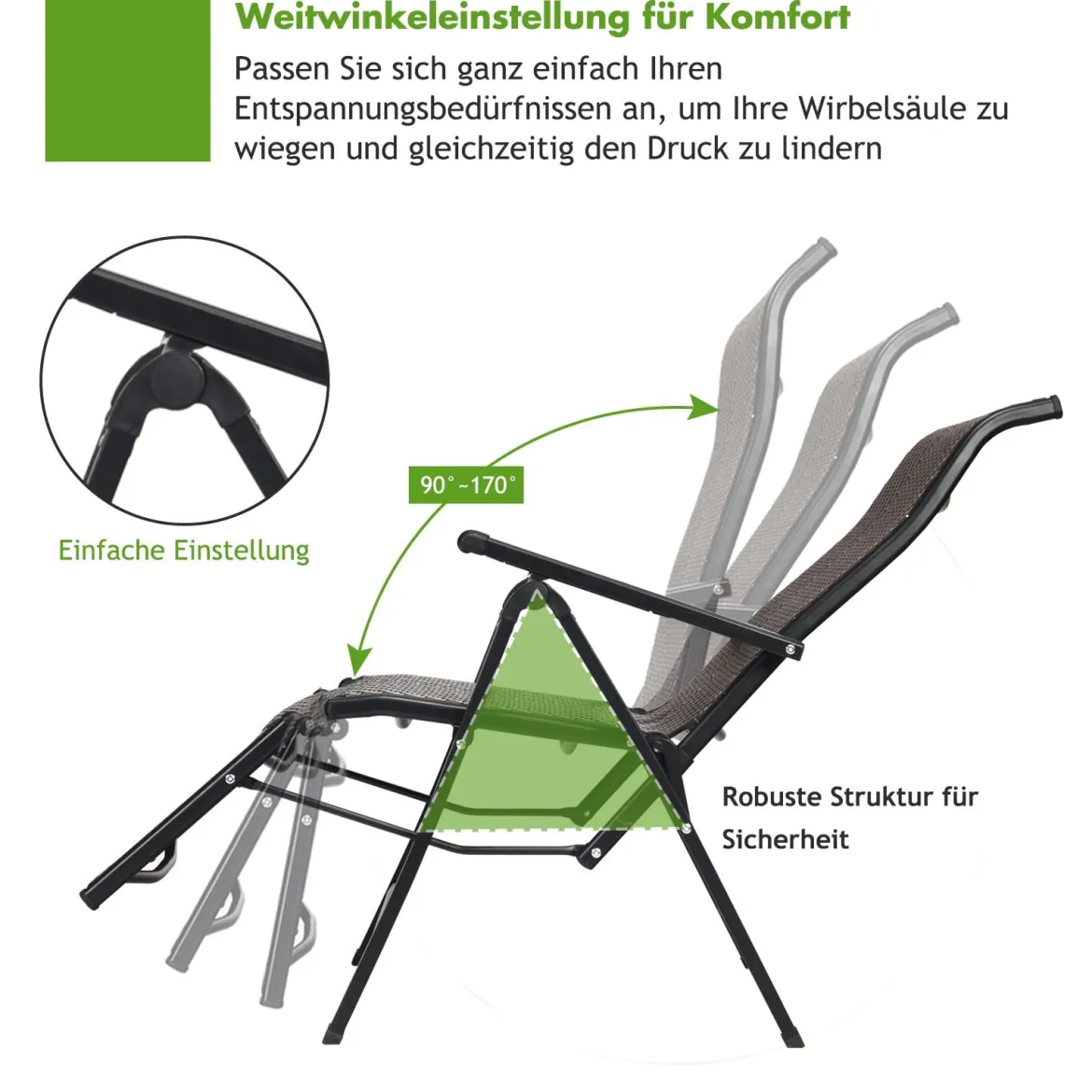 2 klappbare Rattan-Stühle Tragbare Stühle mit verstellbaren Lehnen mit breiter Armlehne Braun