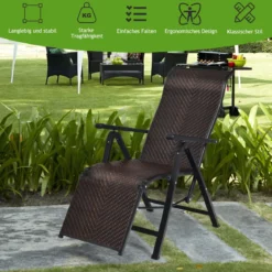 2 klappbare Rattan-Stühle Tragbare Stühle mit verstellbaren Lehnen mit breiter Armlehne Braun