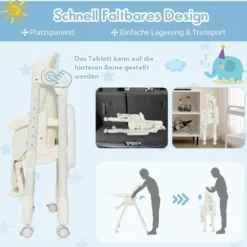 Klappbarer Babyhochstuhl mit 6 Höhen & Abnehmbarem Tablett & PU-Kissen Beige