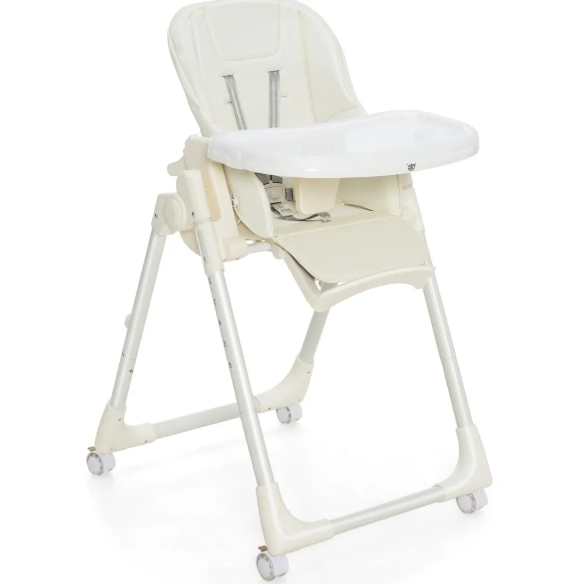 Klappbarer Babyhochstuhl mit 6 Höhen & Abnehmbarem Tablett & PU-Kissen Beige