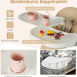 Klappbarer Babyhochstuhl mit Liegefunktion & Spielbügel & 4 Liegewinkeln & 7 Höhen Gelb