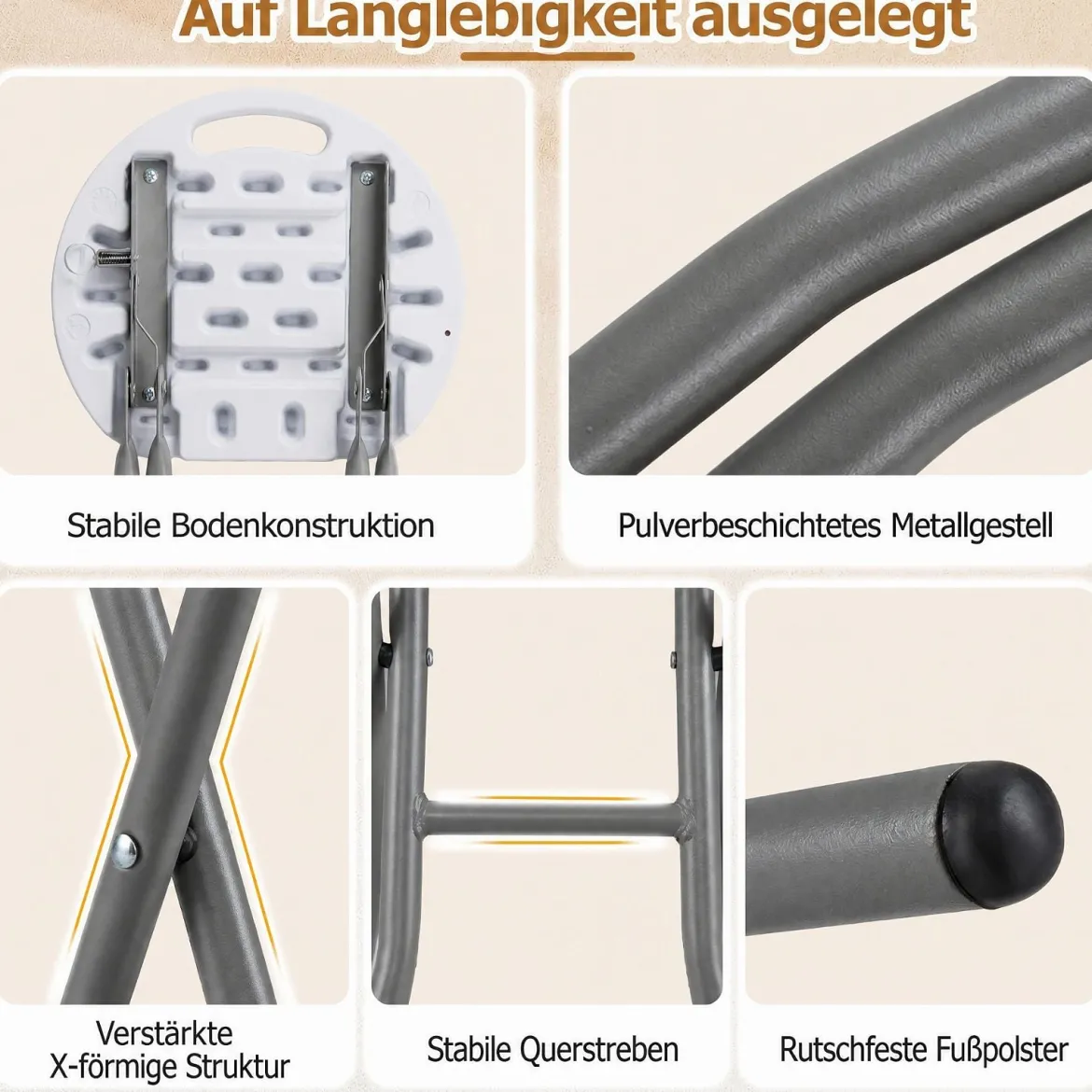 Klappbarer Barhocker mit HDPE Sitzfläche & Integriertem Tragegriff bis 150 kg Belastbar Weiß