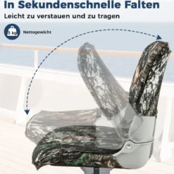 Klappbarer Bootssitz mit Niedriger Rückenlehne Bootsstuhl Gepolsterter Steuerstuhl 50 x 50 x 47 cm