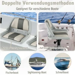 Klappbarer Bootssitz mit Niedriger Rückenlehne Bootsstuhl Gepolsterter Steuerstuhl 57 x 51 x 35 cm
