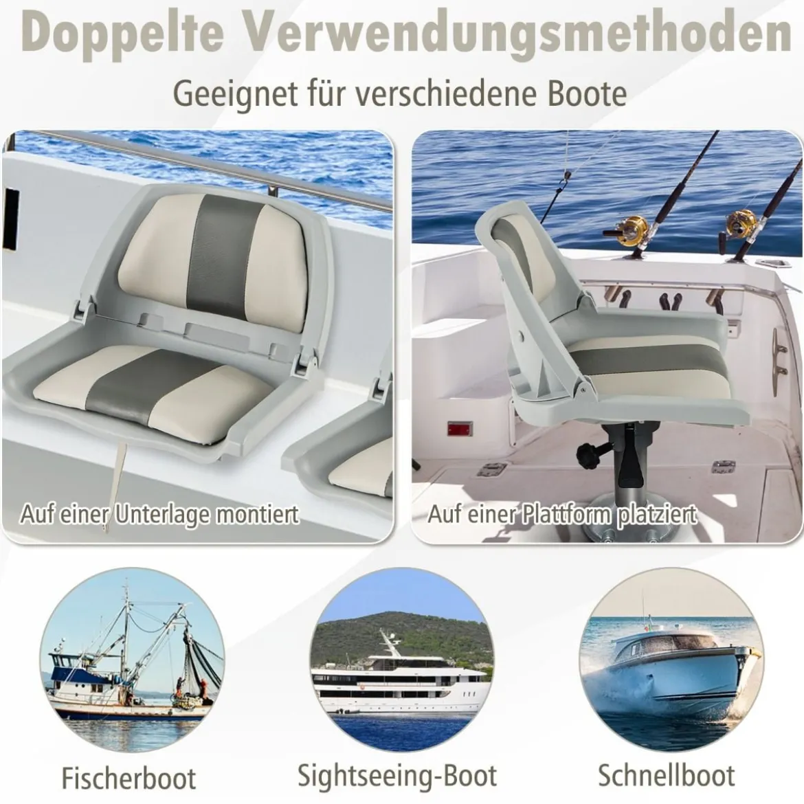Klappbarer Bootssitz mit Niedriger Rückenlehne Bootsstuhl Gepolsterter Steuerstuhl 57 x 51 x 35 cm