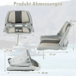 Klappbarer Bootssitz mit Niedriger Rückenlehne Bootsstuhl Gepolsterter Steuerstuhl 57 x 51 x 35 cm