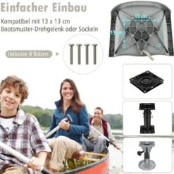 Klappbarer Bootssitz mit Niedriger Rückenlehne Bootsstuhl Gepolsterter Steuerstuhl 57 x 51 x 35 cm