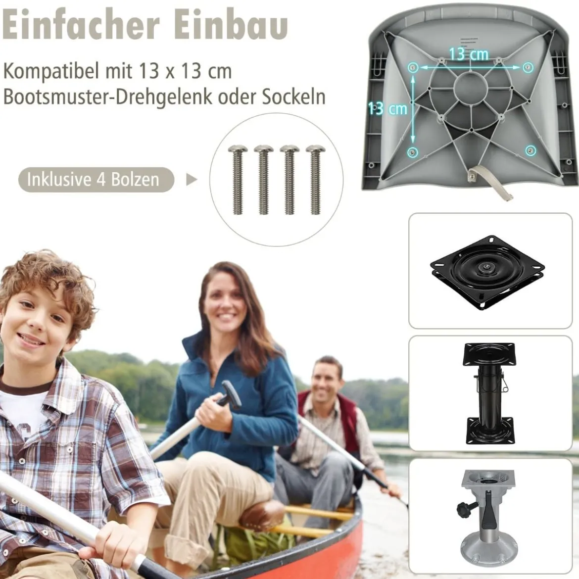 Klappbarer Bootssitz mit Niedriger Rückenlehne Bootsstuhl Gepolsterter Steuerstuhl 57 x 51 x 35 cm