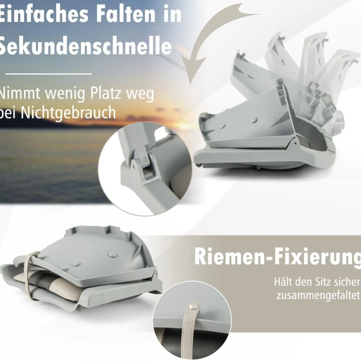 Klappbarer Bootssitz mit Niedriger Rückenlehne Bootsstuhl Gepolsterter Steuerstuhl 57 x 51 x 35 cm