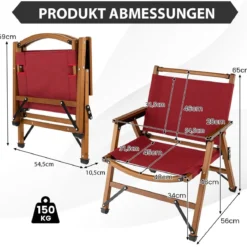 Klappbarer Campingstuhl Tragbarer Niedriger Terrassenstuhl 56 x 54,5 x 65 cm Rot