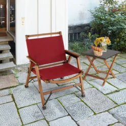 Klappbarer Campingstuhl Tragbarer Niedriger Terrassenstuhl 56 x 54,5 x 65 cm Rot
