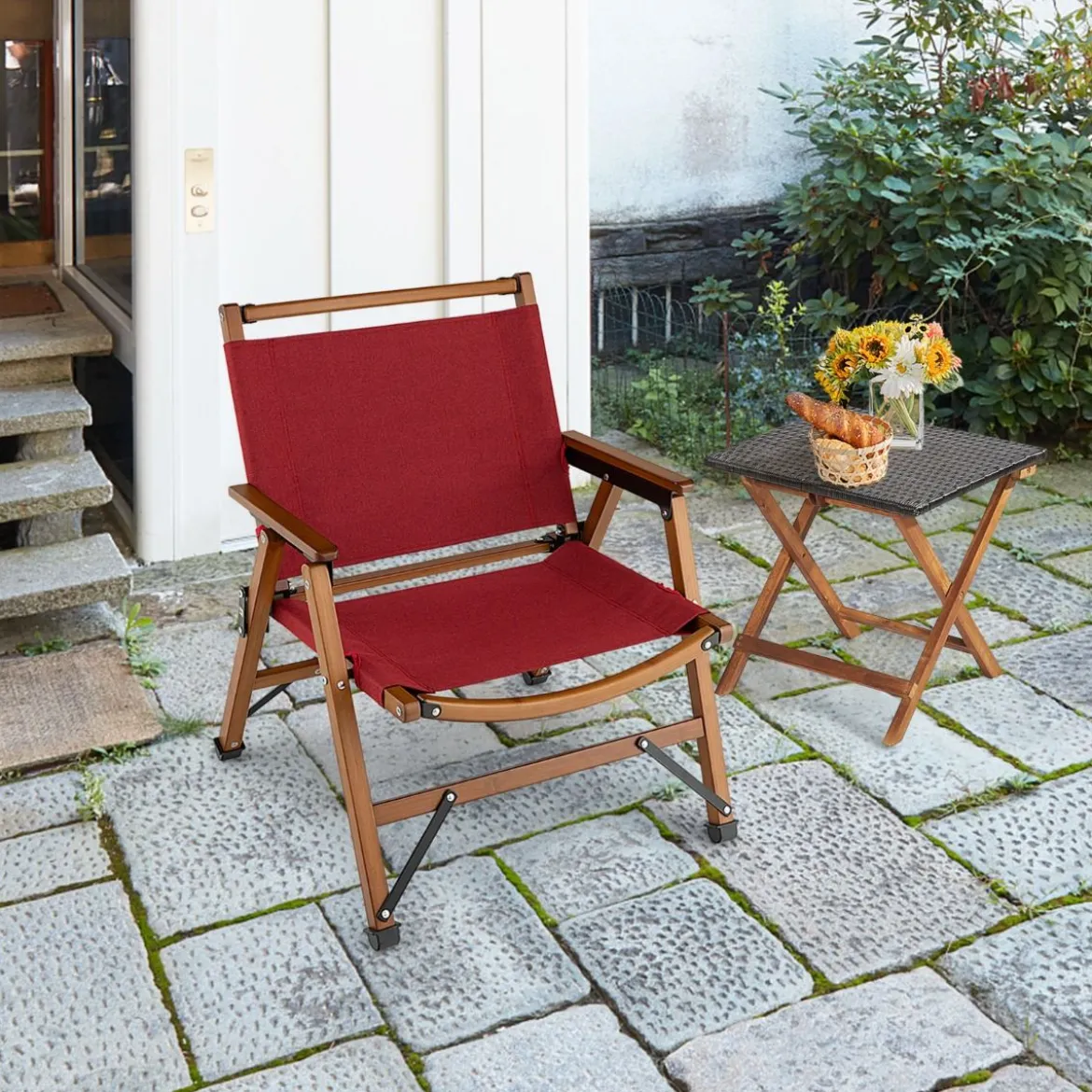 Klappbarer Campingstuhl Tragbarer Niedriger Terrassenstuhl 56 x 54,5 x 65 cm Rot