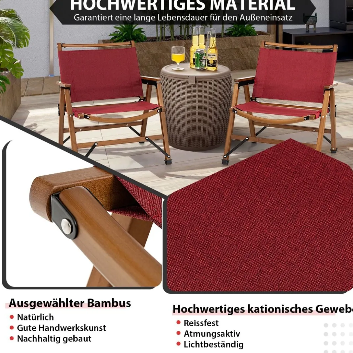 Klappbarer Campingstuhl Tragbarer Niedriger Terrassenstuhl 56 x 54,5 x 65 cm Rot