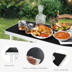 Klappbarer Campingtisch aus Aluminium mit 2-stöckigen Regalen Campingschrank Schwarz