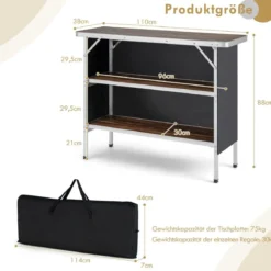 Klappbarer Campingtisch aus Aluminium mit 2-stöckigen Regalen Campingschrank Kaffe