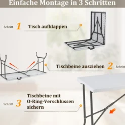Klappbarer Campingtisch mit HDPE-Tischplatte & Tragegriff Gartentisch Klapptisch 152 x 70 cm Weiß