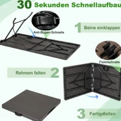 Klappbarer Campingtisch mit HDPE-Tischplatte & Tragegriff Gartentisch Klapptisch 152 x 70 cm