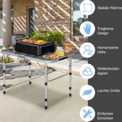 Klappbarer Campingtisch mit Eisengitter und Aluminiumrahmen für Innen- und Außenbereiche Silber