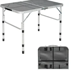 Klappbarer Campingtisch mit Eisengitter und Aluminiumrahmen für Innen- und Außenbereiche Silber