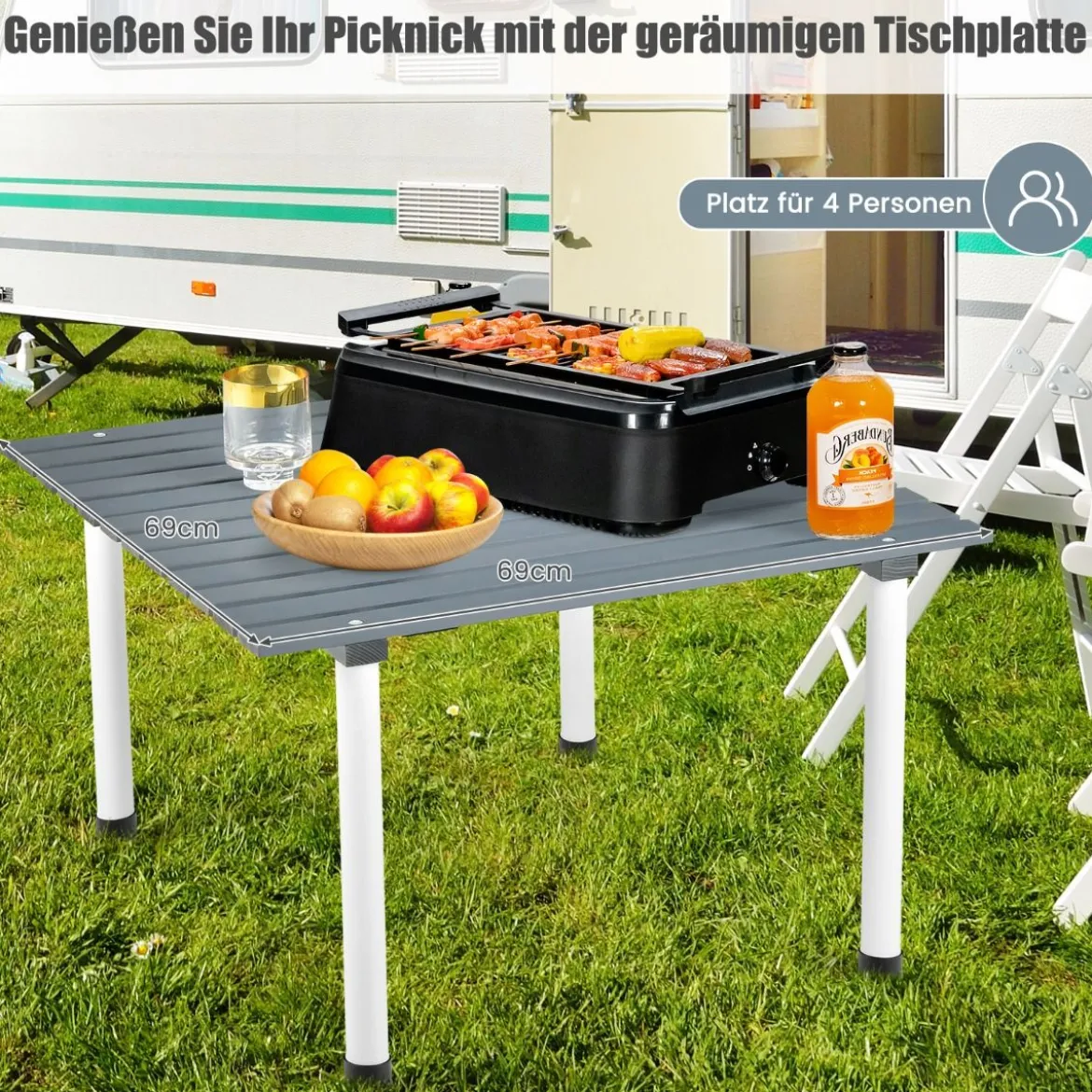 Klappbarer Campingtisch mit Tragetasche für Strand Picknicks & Angelausflüge Grau