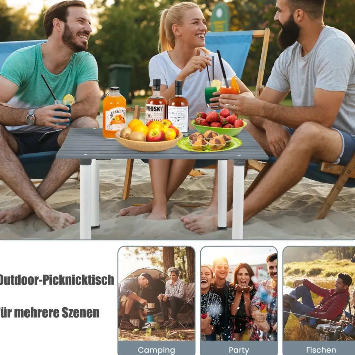 Klappbarer Campingtisch mit Tragetasche für Strand Picknicks & Angelausflüge Grau