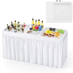 Klappbarer Campingtisch mit Doppelbecken & Schürze & Ablaufschlauch Kühltisch Gartentisch