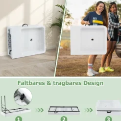 Klappbarer Campingtisch mit Doppelbecken & Schürze & Ablaufschlauch Kühltisch Gartentisch