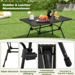Klappbarer Campingtisch mit Tragetasche 4-stufig Höhenverstellbar 90 x 60,5 x 52 cm Schwarz