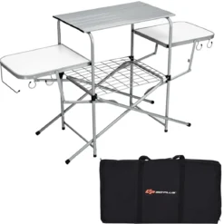 Klappbarer Campingtisch mit Tragetasche Campingküche BBQ Kochstation Falttisch für Grillpartys Silber