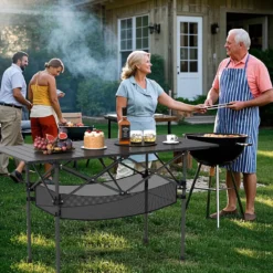 Klappbarer Campingtisch mit Aufrollbarer Aluminium-Tischplatte & Netzkorb Klapptisch Schwarz