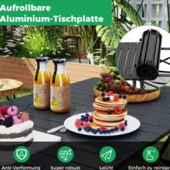 Klappbarer Campingtisch mit Aufrollbarer Aluminium-Tischplatte & Netzkorb Klapptisch Schwarz