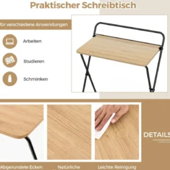 Klappbarer Computertisch mit Tablethalterung Kompakter Schreibtisch 64 x 43 x 80 cm Natur