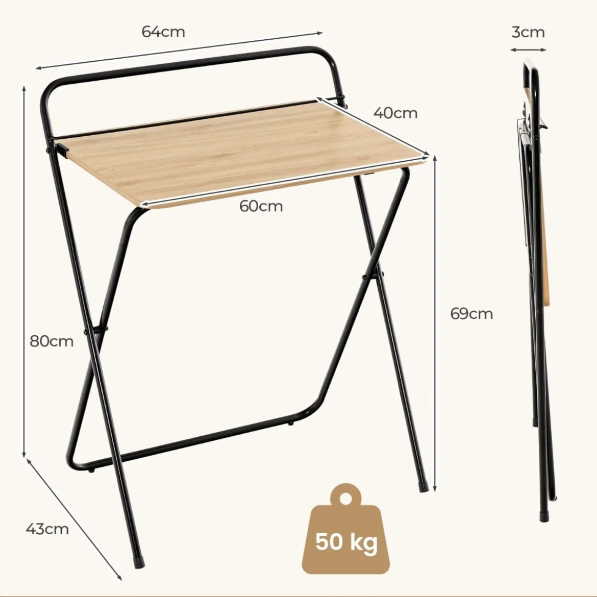 Klappbarer Computertisch mit Tablethalterung Kompakter Schreibtisch 64 x 43 x 80 cm Natur