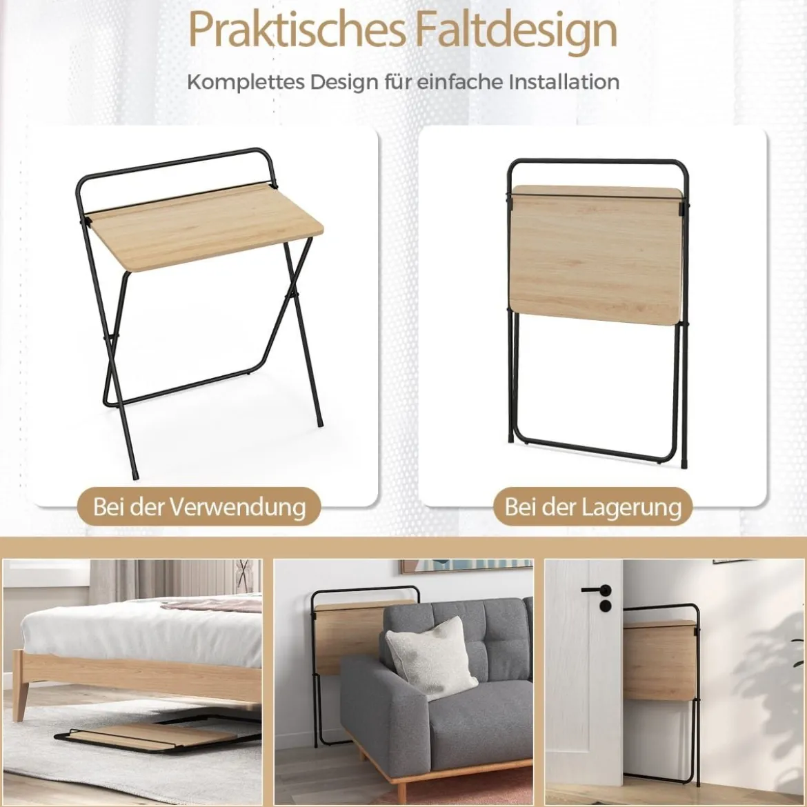 Klappbarer Computertisch mit Tablethalterung Kompakter Schreibtisch 64 x 43 x 80 cm Natur