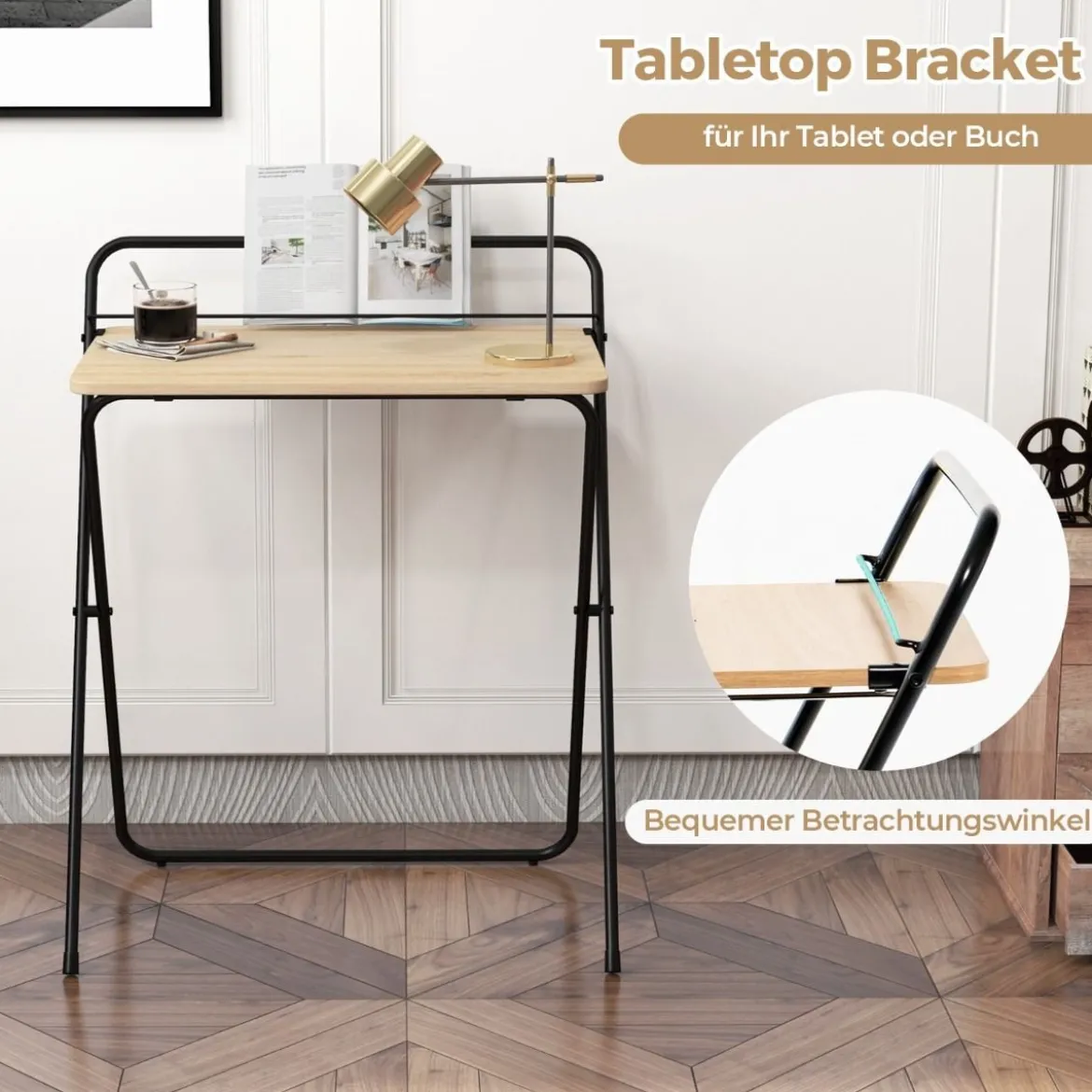 Klappbarer Computertisch mit Tablethalterung Kompakter Schreibtisch 64 x 43 x 80 cm Natur