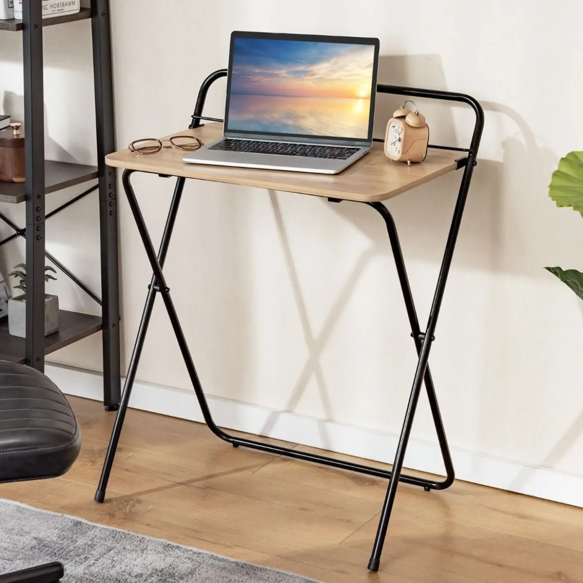 Klappbarer Computertisch mit Tablethalterung Kompakter Schreibtisch 64 x 43 x 80 cm Natur