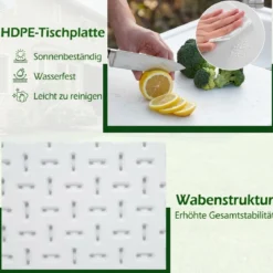 Klappbarer Fischreinigungstisch Filetiertisch mit Messskala Spüle & Wasserhahn Blastbar bis 50 kg Weiß