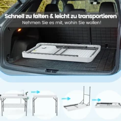 Klappbarer Fischreinigungstisch mit Spüle & Gitterablage & Wasserhahn Filetiertisch Weiß