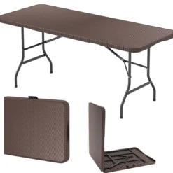 Klappbarer Gartentisch in Rattanoptik mit HDPE-Tischplatte & Tragegriff Campingtisch
