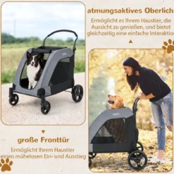 Klappbarer Haustierwagen mit Vordertür & Dachfenster & Verstellbarem Griff Belastbar bis 60 kg67 x 98 x 88 cm