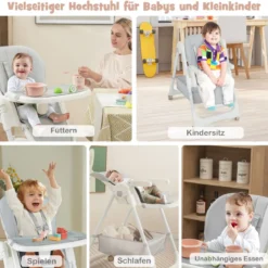 Klappbarer Hochstuhl mit Liegefunktion & Abnehmbarem Doppeltablett Grau