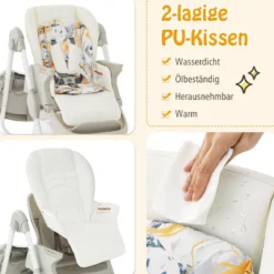 Klappbarer Hochstuhl mit Rädern & Verstellbarer Höhe & Fußstütze & Rückenlehne Babysitz Weiß