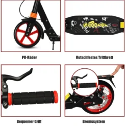 Klappbarer Kickscooter mit Klingel & Ständer Höhenverstellbarer Scooter Roller Tretroller