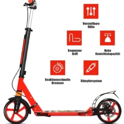 Klappbarer Kickscooter mit Klingel & Ständer Höhenverstellbarer Scooter Roller Tretroller