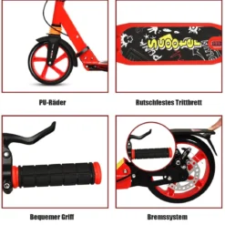 Klappbarer Kickscooter mit Klingel & Ständer Höhenverstellbarer Scooter Roller Tretroller
