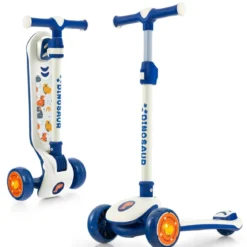 Klappbarer Kinder Roller mit PU LED Rädern & Hinterbremse Höhenverstellbarer Scooter Weiß