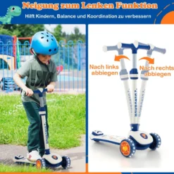 Klappbarer Kinder Roller mit PU LED Rädern & Hinterbremse Höhenverstellbarer Scooter Weiß