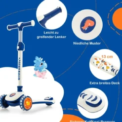 Klappbarer Kinder Roller mit PU LED Rädern & Hinterbremse Höhenverstellbarer Scooter Weiß