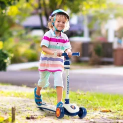 Klappbarer Kinder Roller mit PU LED Rädern & Hinterbremse Höhenverstellbarer Scooter Weiß